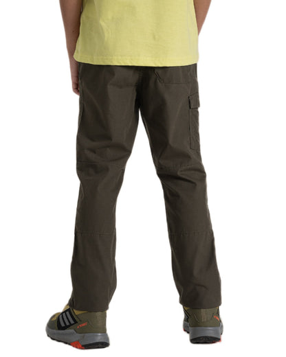 Woodland Green Coloured Craghoppers Childrens Kiwi II Trousers on White Background
