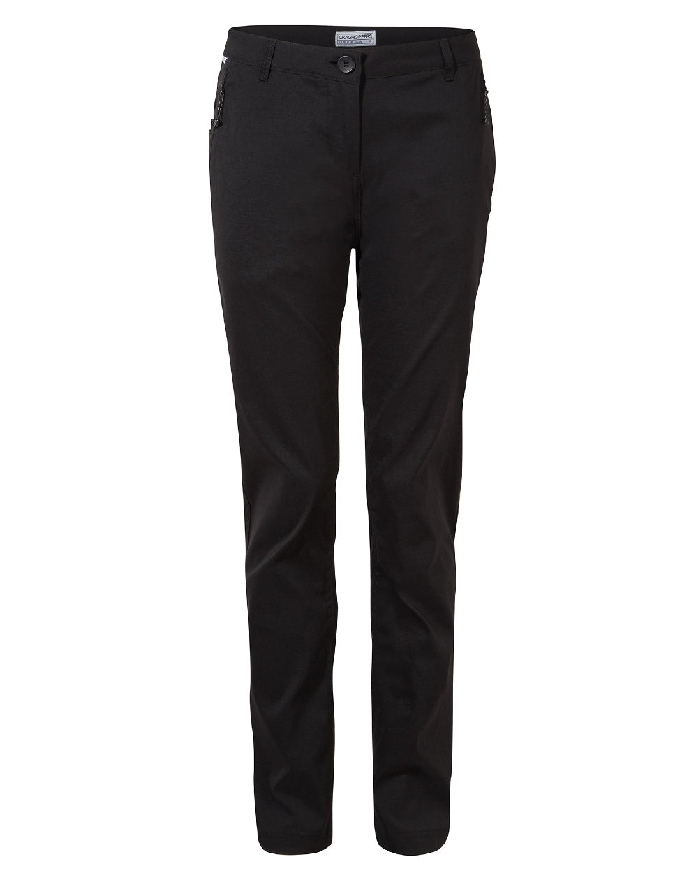 Black Coloured Craghoppers Womens Kiwi Pro II Trousers On A White Background 