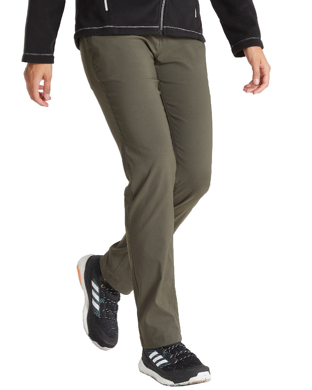 Mid Khaki Coloured Craghoppers Womens Kiwi Pro II Trousers On A White Background 