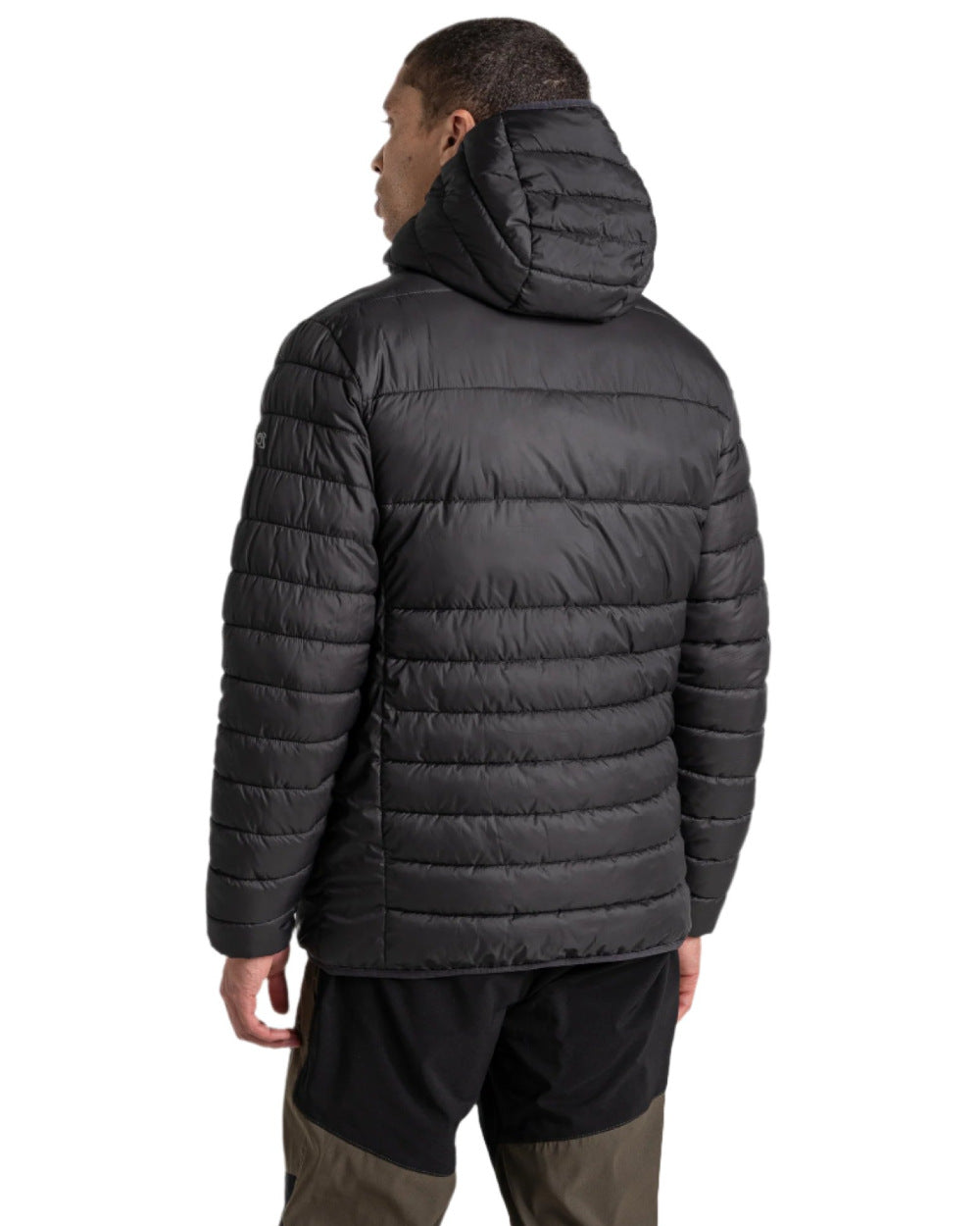 Black Coloured Craghoppers Mens Compresslite VIII Hooded Jacket On A White Background 