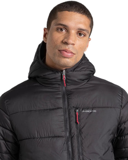 Black Coloured Craghoppers Mens Compresslite VIII Hooded Jacket On A White Background 