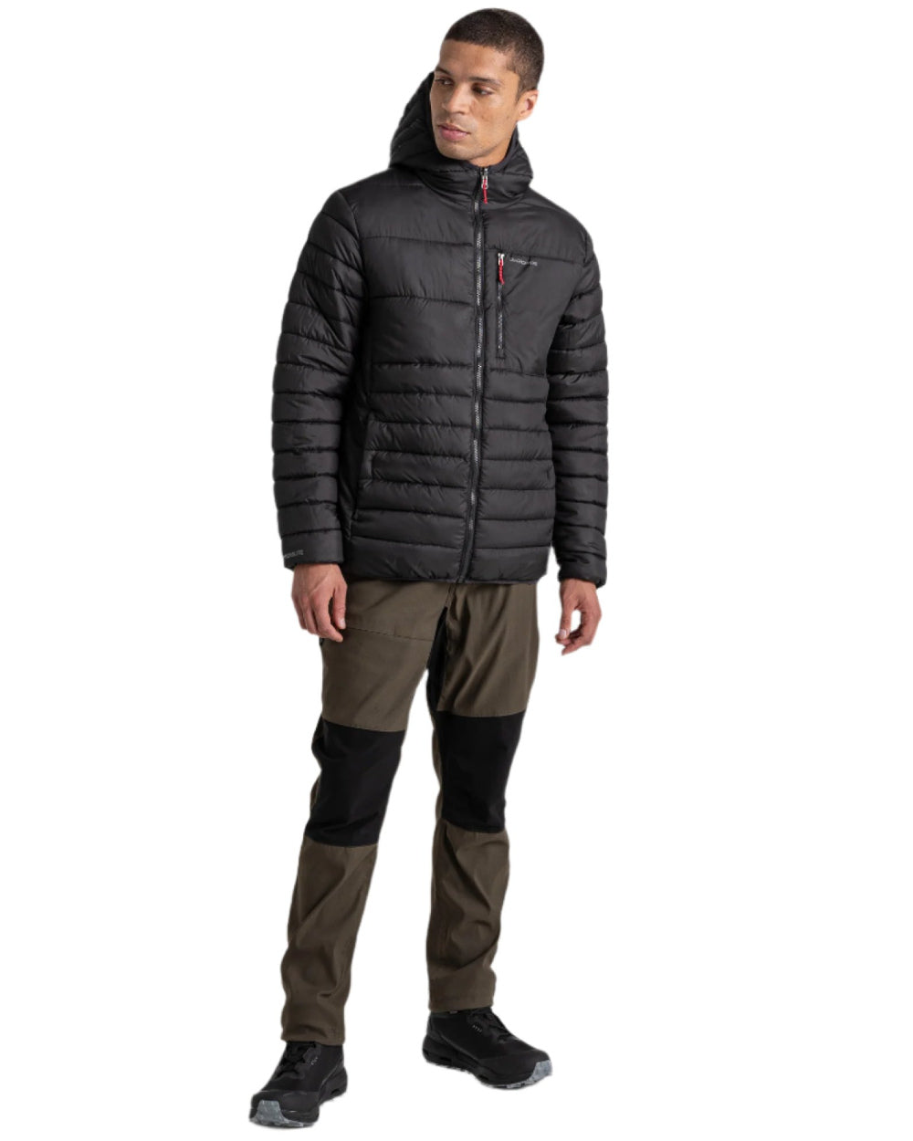 Black Coloured Craghoppers Mens Compresslite VIII Hooded Jacket On A White Background 