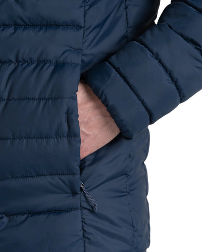 Blue Navy Brisk Blue Coloured Craghoppers Mens Compresslite VIII Hooded Jacket On A White Background 