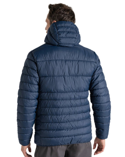 Blue Navy Howlite Blue Coloured Craghoppers Mens Compresslite VIII Hooded Jacket On A White Background 