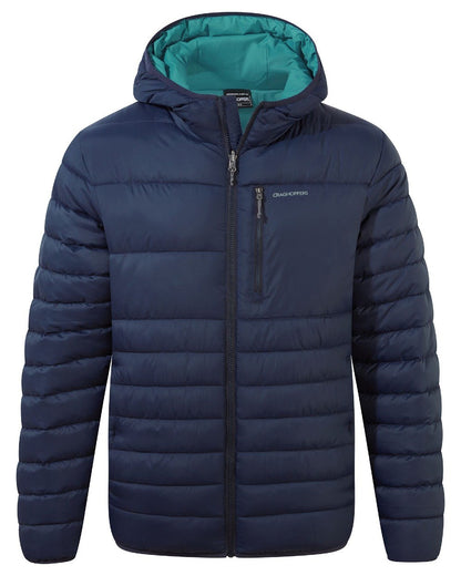 Blue Navy Washed Teal Coloured Craghoppers Mens Compresslite VIII Hooded Jacket On A White Background 