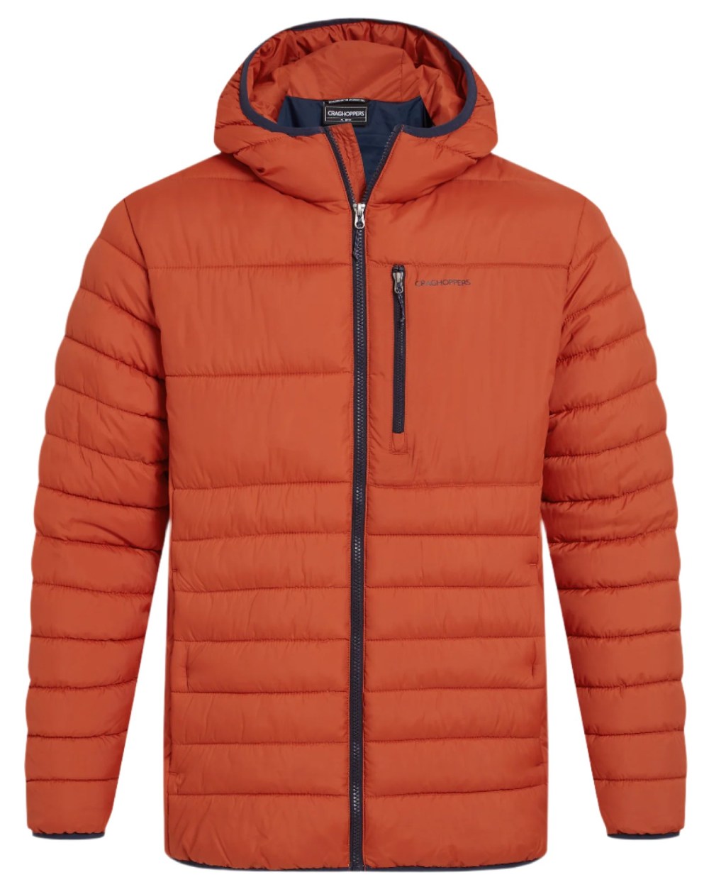 Carnelian Orange Coloured Craghoppers Mens Compresslite VIII Hooded Jacket On A White Background 