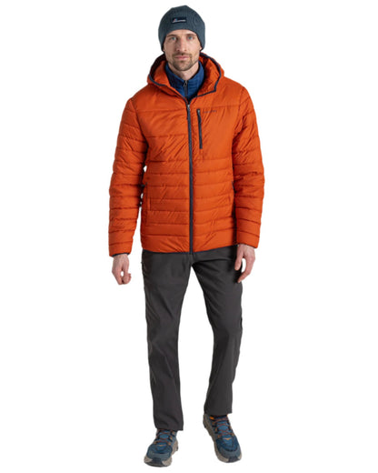 Carnelian Orange Coloured Craghoppers Mens Compresslite VIII Hooded Jacket On A White Background 