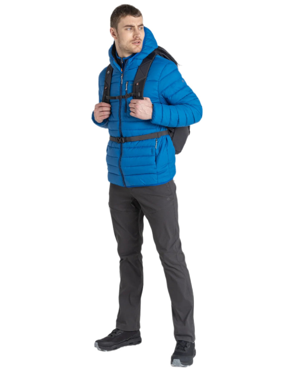 Titan Blue Black Pepper Coloured Craghoppers Mens Compresslite VIII Hooded Jacket On A White Background 