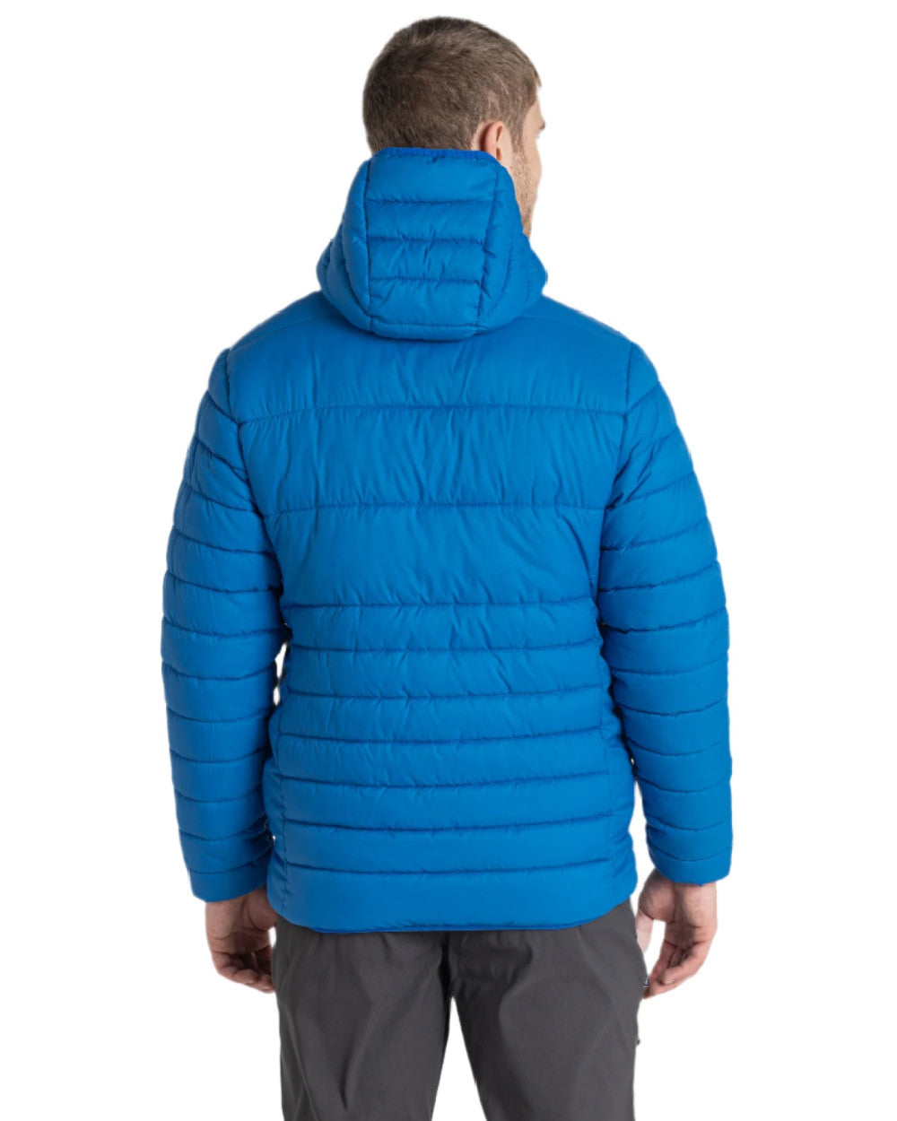 Titan Blue Black Pepper Coloured Craghoppers Mens Compresslite VIII Hooded Jacket On A White Background 