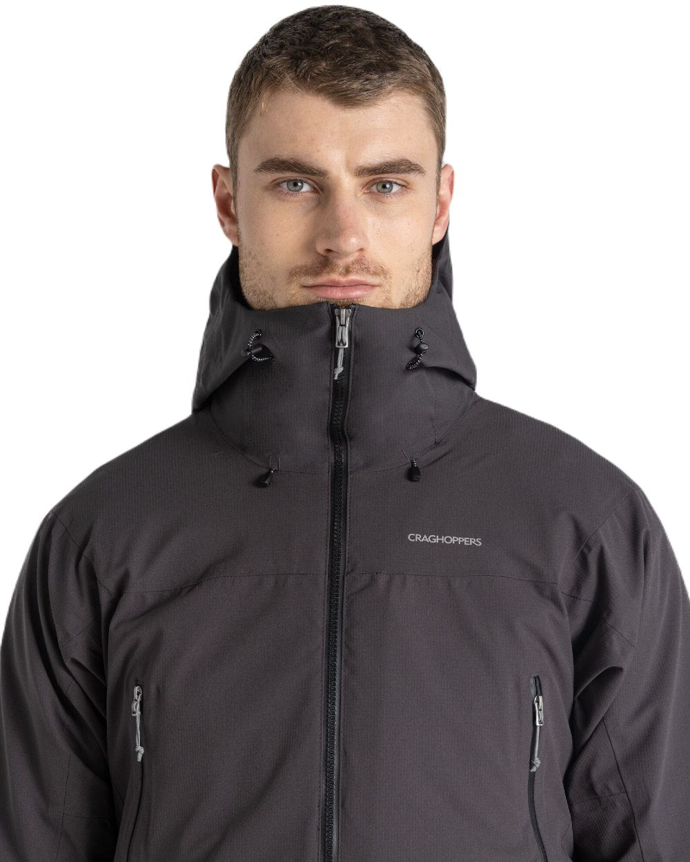 Black Pepper Coloured Craghoppers Mens Dynamic Pro II Waterproof Jacket On A White Background 