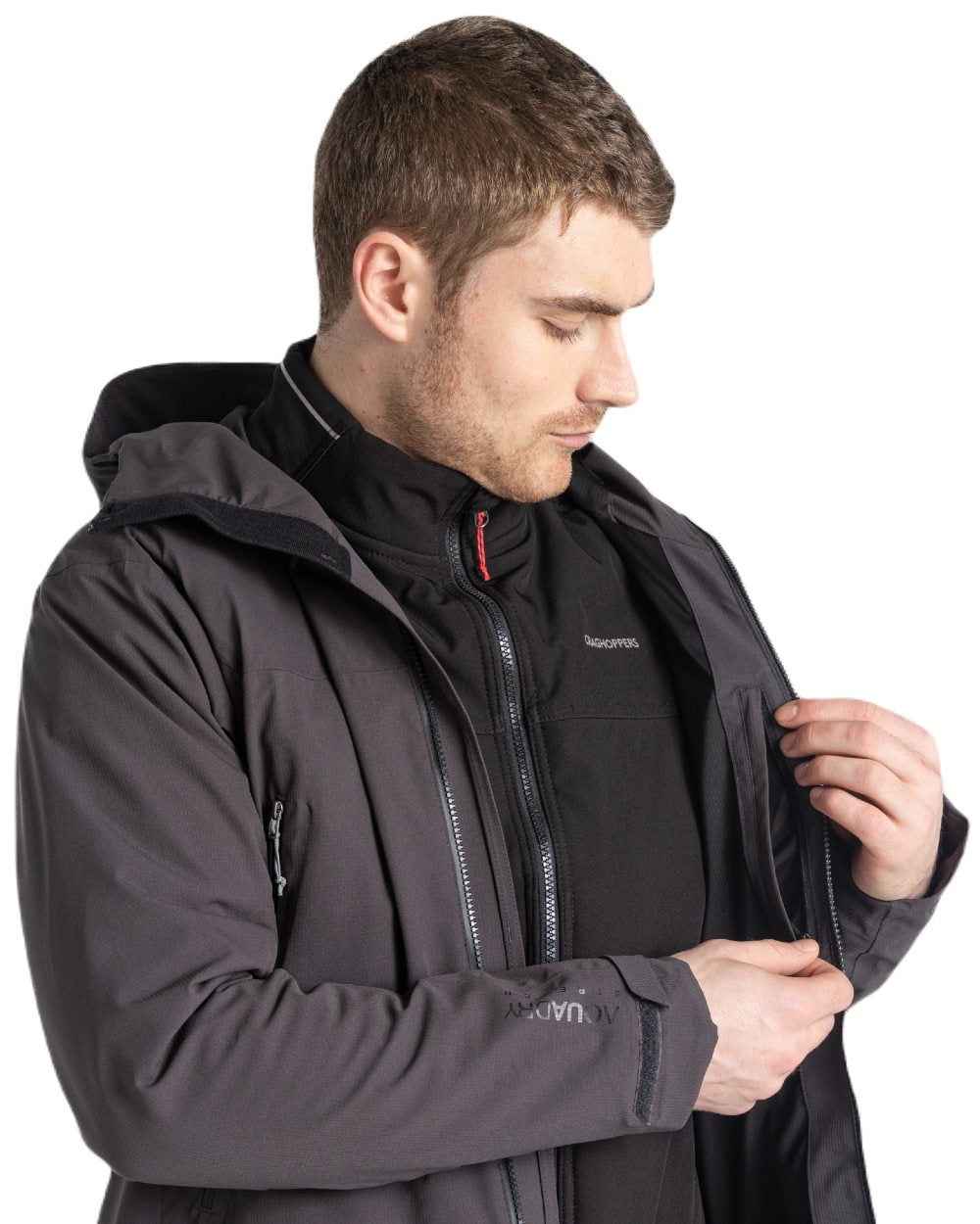 Black Pepper Coloured Craghoppers Mens Dynamic Pro II Waterproof Jacket On A White Background 