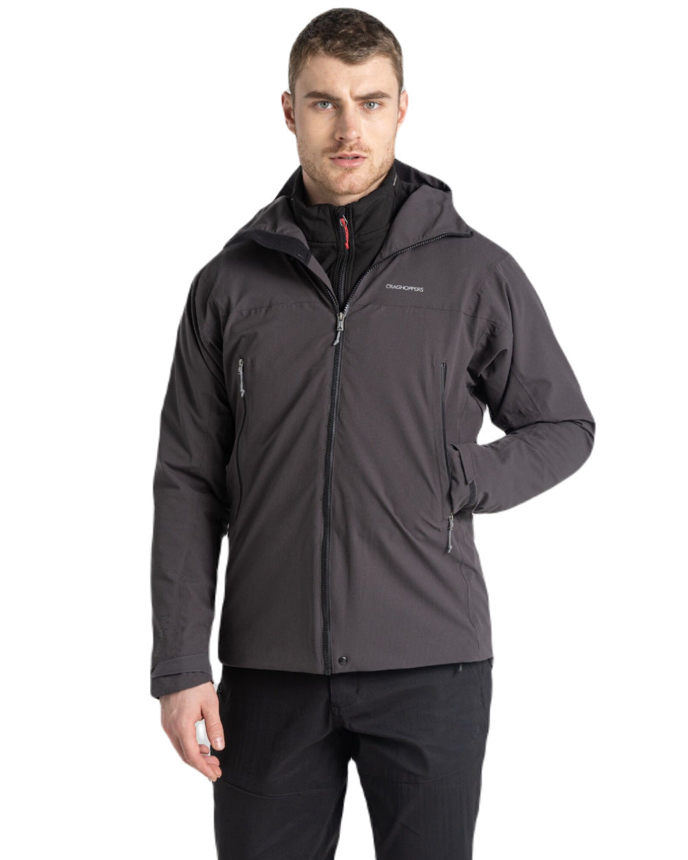 Black Pepper Coloured Craghoppers Mens Dynamic Pro II Waterproof Jacket On A White Background 