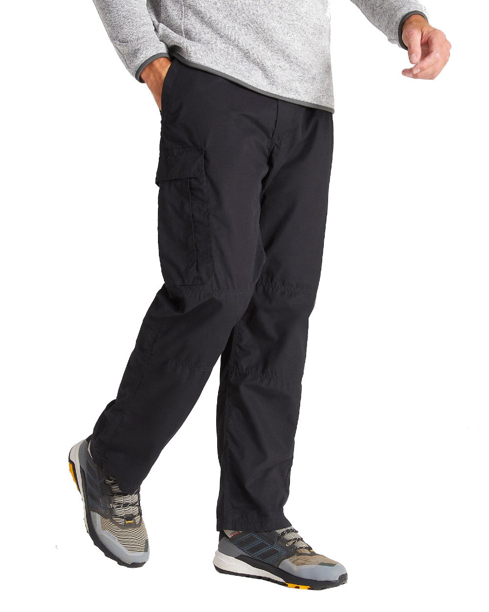 Black Coloured Craghoppers Mens Kiwi Classic Trousers On A White Background 