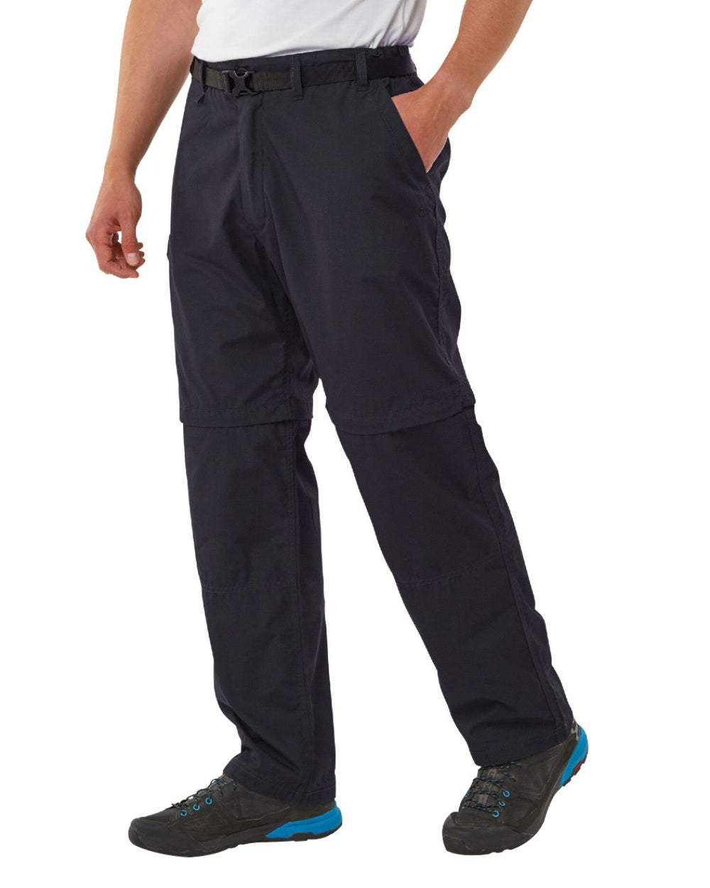 Dark Navy Coloured Craghoppers Mens Kiwi Convertible Trousers On A White Background 