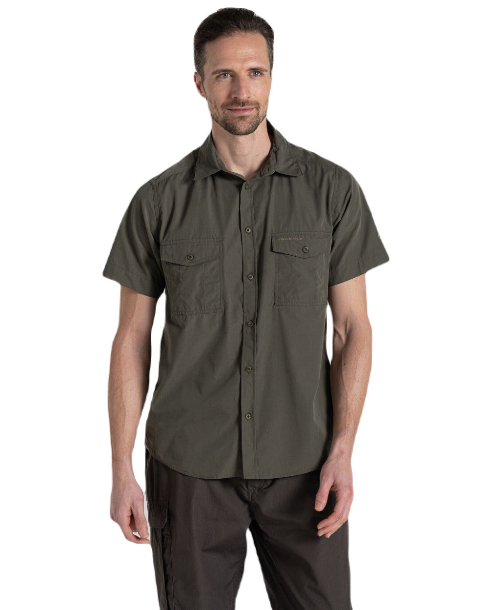 Cedar Coloured Craghoppers Mens Kiwi Short Sleeved Shirt On A White Background 