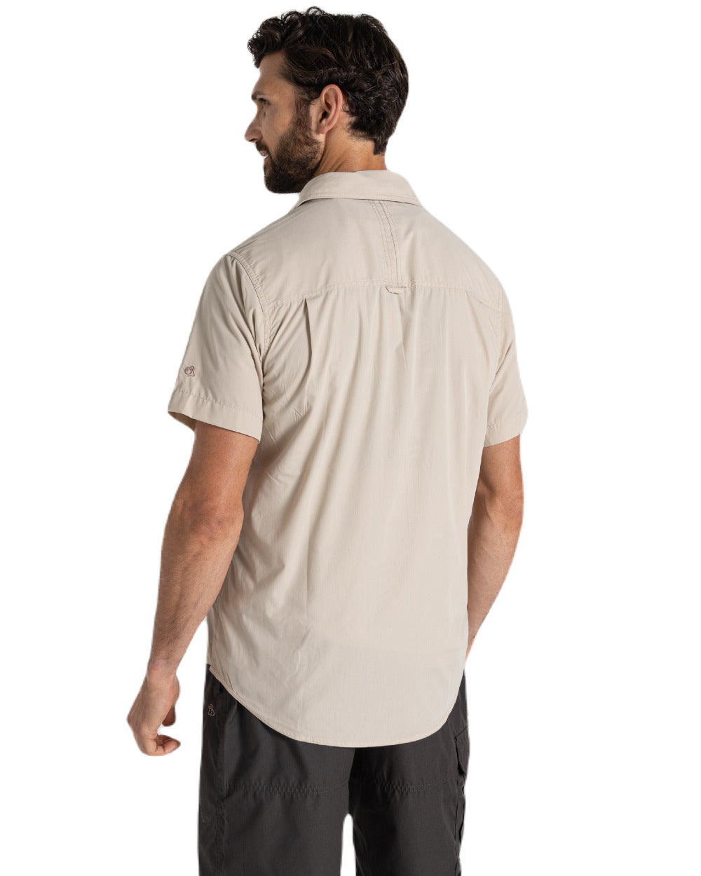 Oatmeal Coloured Craghoppers Mens Kiwi Short Sleeved Shirt On A White Background 