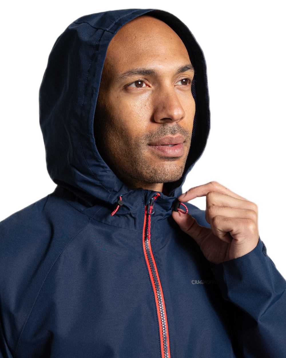 Blue Navy Pimento Red Coloured Craghoppers Mens Osuna Waterproof Jacket on White Background
