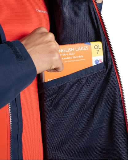 Blue Navy Pimento Red Coloured Craghoppers Mens Osuna Waterproof Jacket on White Background
