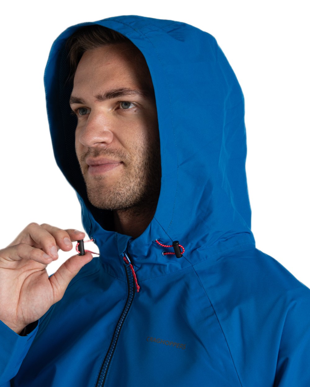 Fresh Blue Stone Coloured Craghoppers Mens Osuna Waterproof Jacket on White Background
