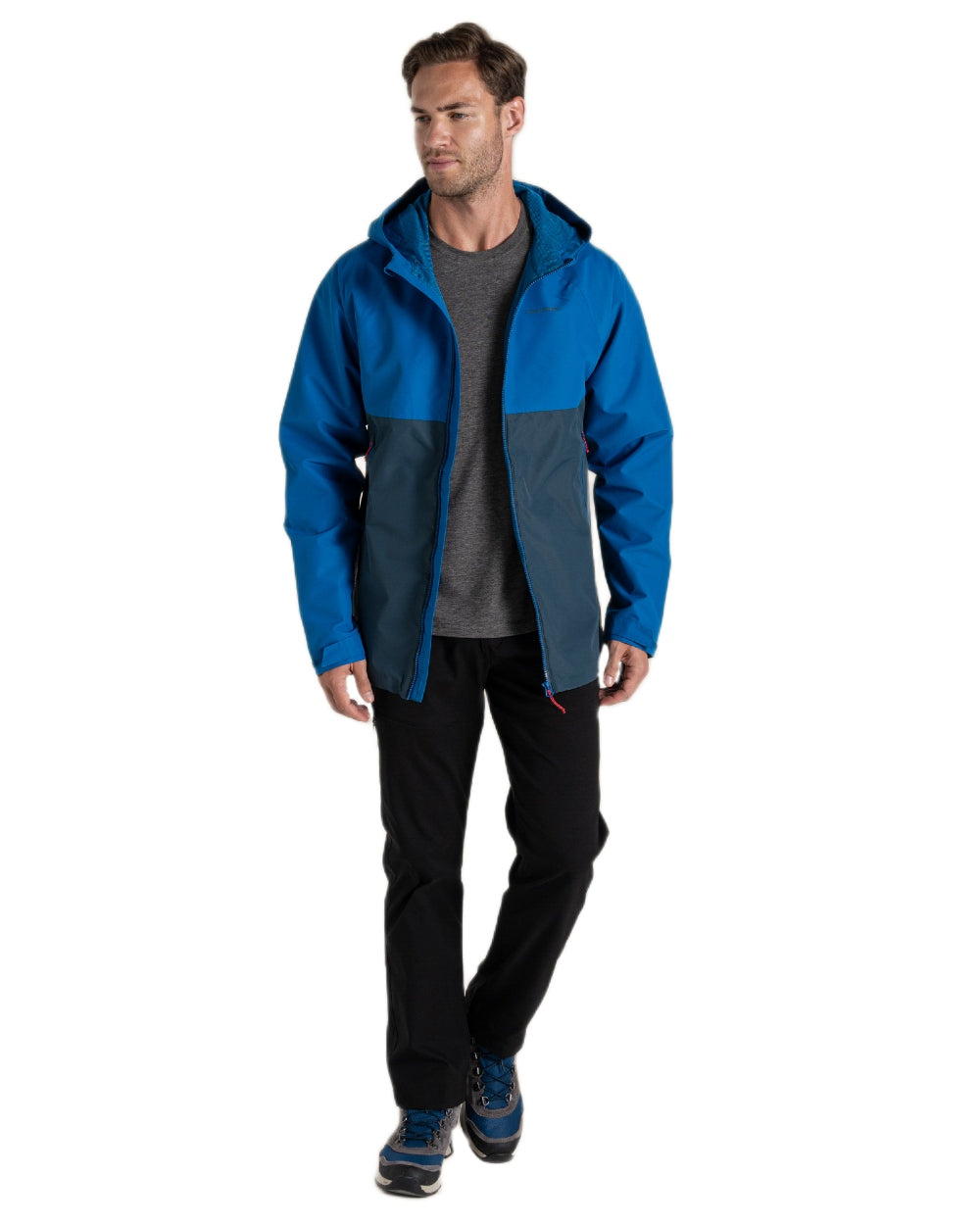 Fresh Blue Stone Coloured Craghoppers Mens Osuna Waterproof Jacket on White Background
