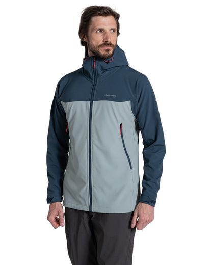 Blue Stone Soft SageColoured Craghoppers Mens Seer Hooded Jacket on White Background
