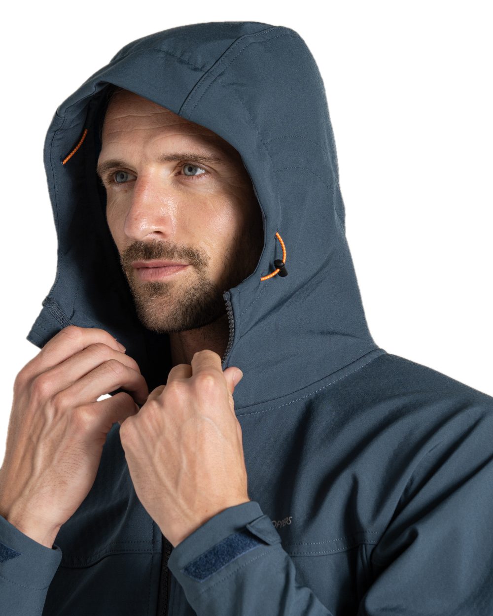 Blue Stone Coloured Craghoppers Mens Seer Hooded Jacket on White Background
