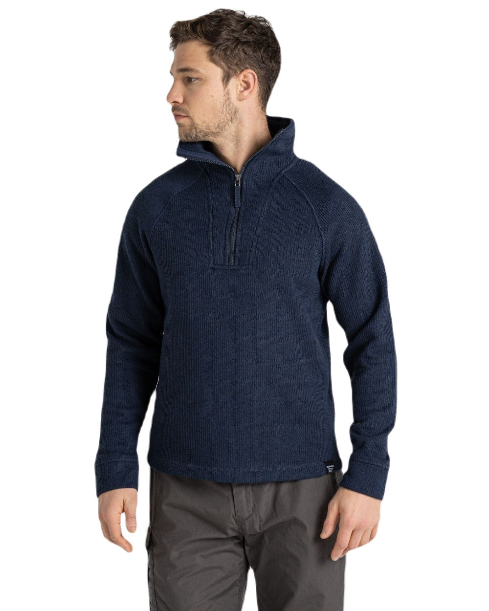 Blue Navy Marl Coloured Craghoppers Mens Wole Half Zip Fleece Jacket On A White Background 