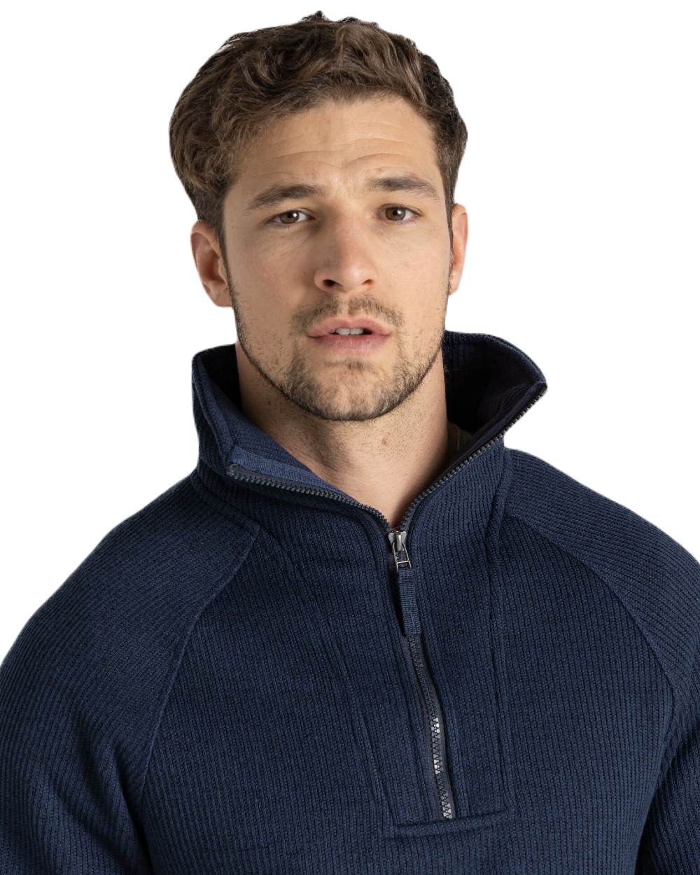 Blue Navy Marl Coloured Craghoppers Mens Wole Half Zip Fleece Jacket On A White Background 