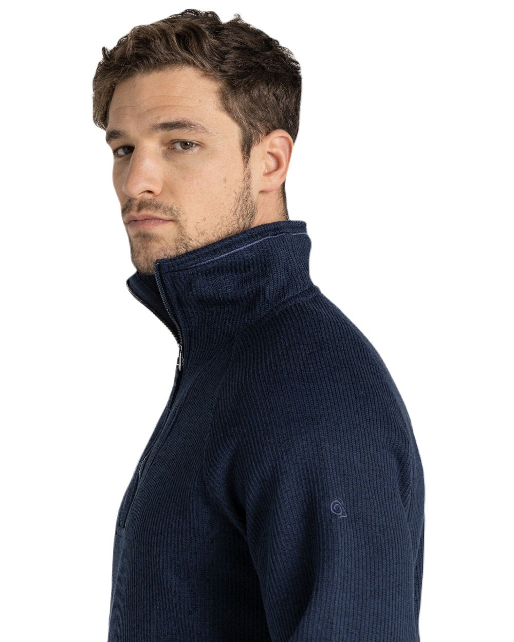 Blue Navy Marl Coloured Craghoppers Mens Wole Half Zip Fleece Jacket On A White Background 