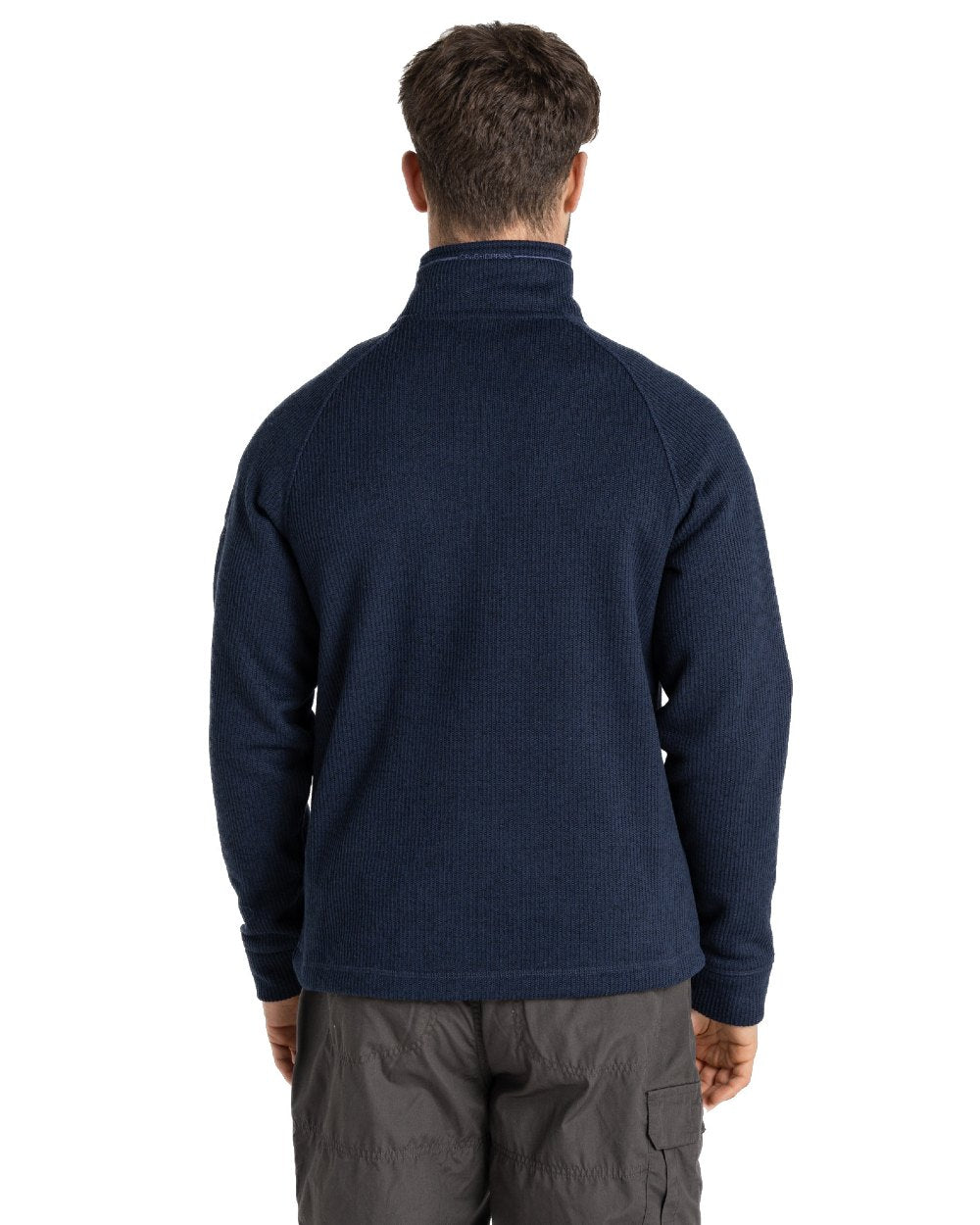 Blue Navy Marl Coloured Craghoppers Mens Wole Half Zip Fleece Jacket On A White Background 