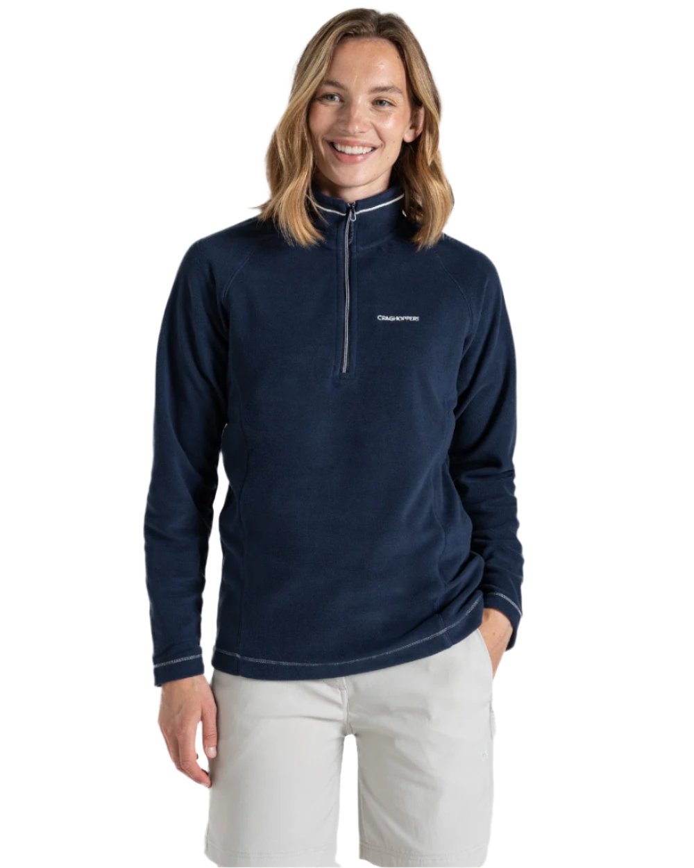 Blue Navy Coloured Craghoppers Womens Miska Half-Zip Fleece On A White Background 