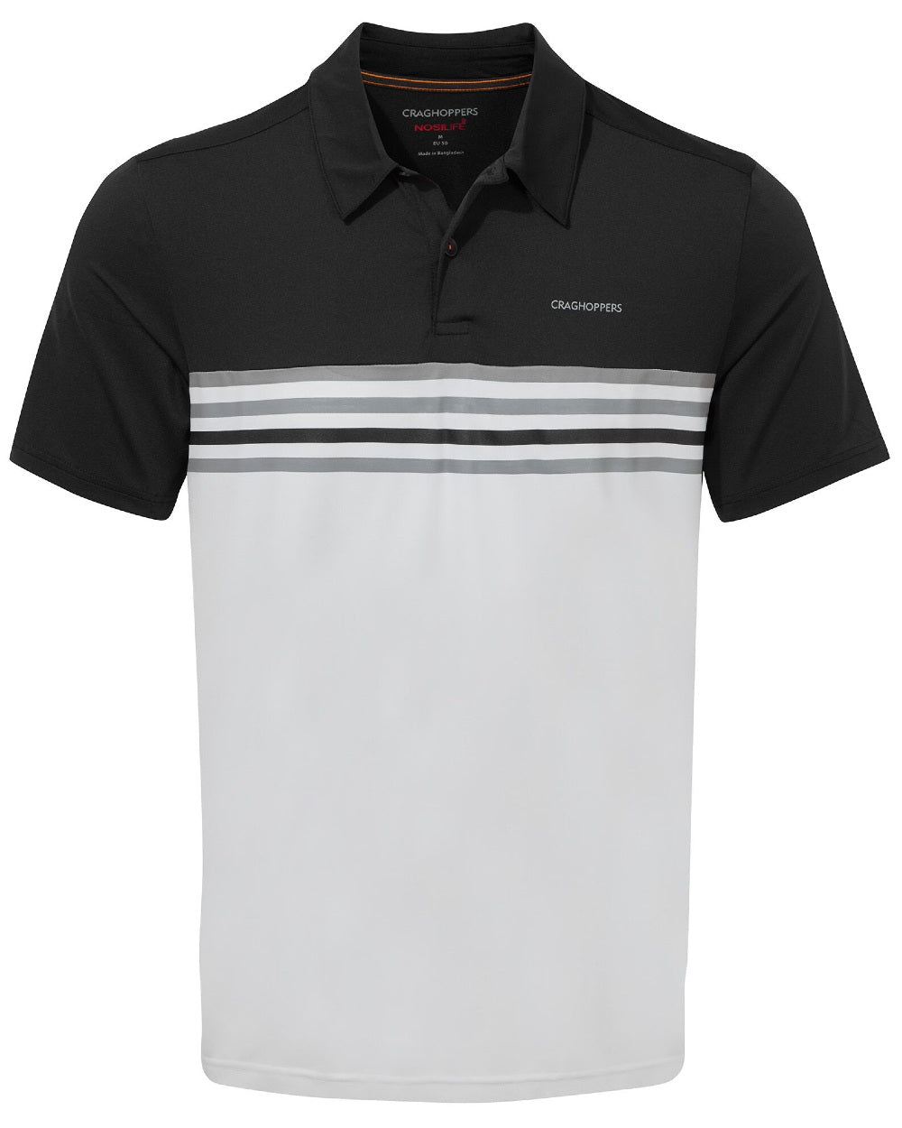 Black/Optic White Coloured Craghoppers NosiLife Pro Polo Shirt On A White Background 