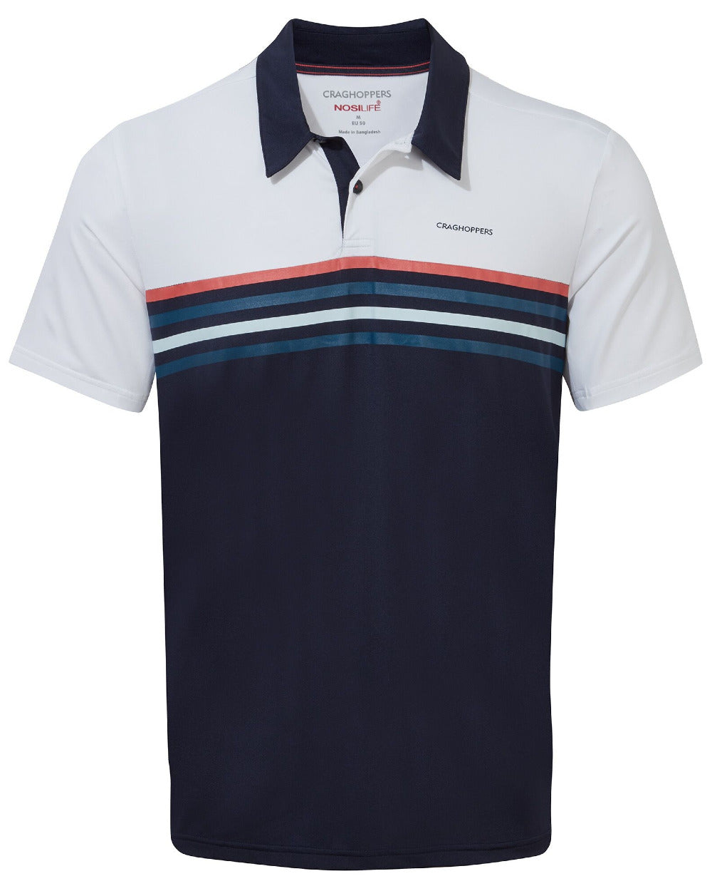 Optic White/Blue Navy Coloured Craghoppers NosiLife Pro Polo Shirt On A White Background 