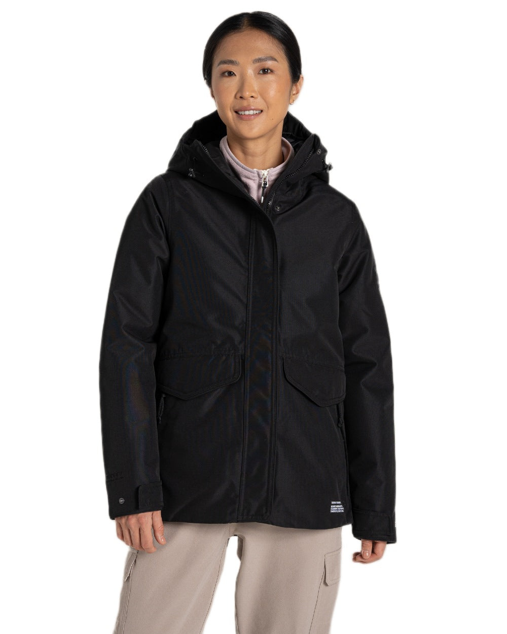 Black Coloured Craghoppers Womens CO2 Renu Sally Waterproof Jacket on White Background
