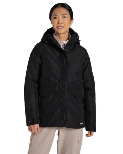 Black Coloured Craghoppers Womens CO2 Renu Sally Waterproof Jacket on White Background
