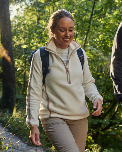 Calico Coloured Craghoppers Womens CO2Renu II Half Zip Fleece Jacket on Outdoor Background
