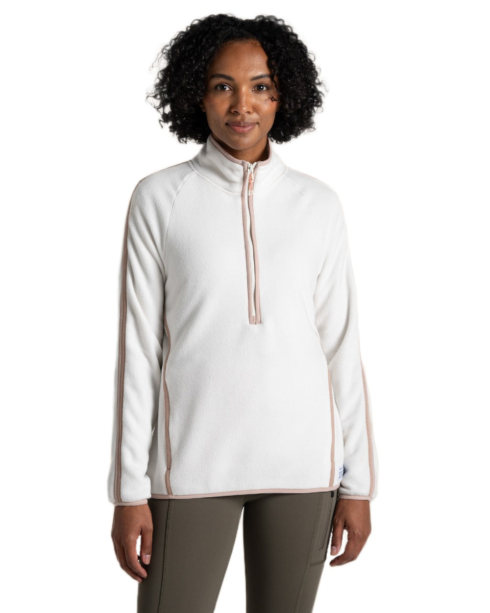 Calico Coloured Craghoppers Womens CO2Renu II Half Zip Fleece Jacket on White Background
