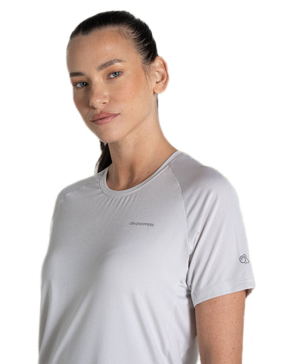 Lunar Grey Coloured Craghoppers Womens Ellie Short Sleeved T-Shirt on White Background
