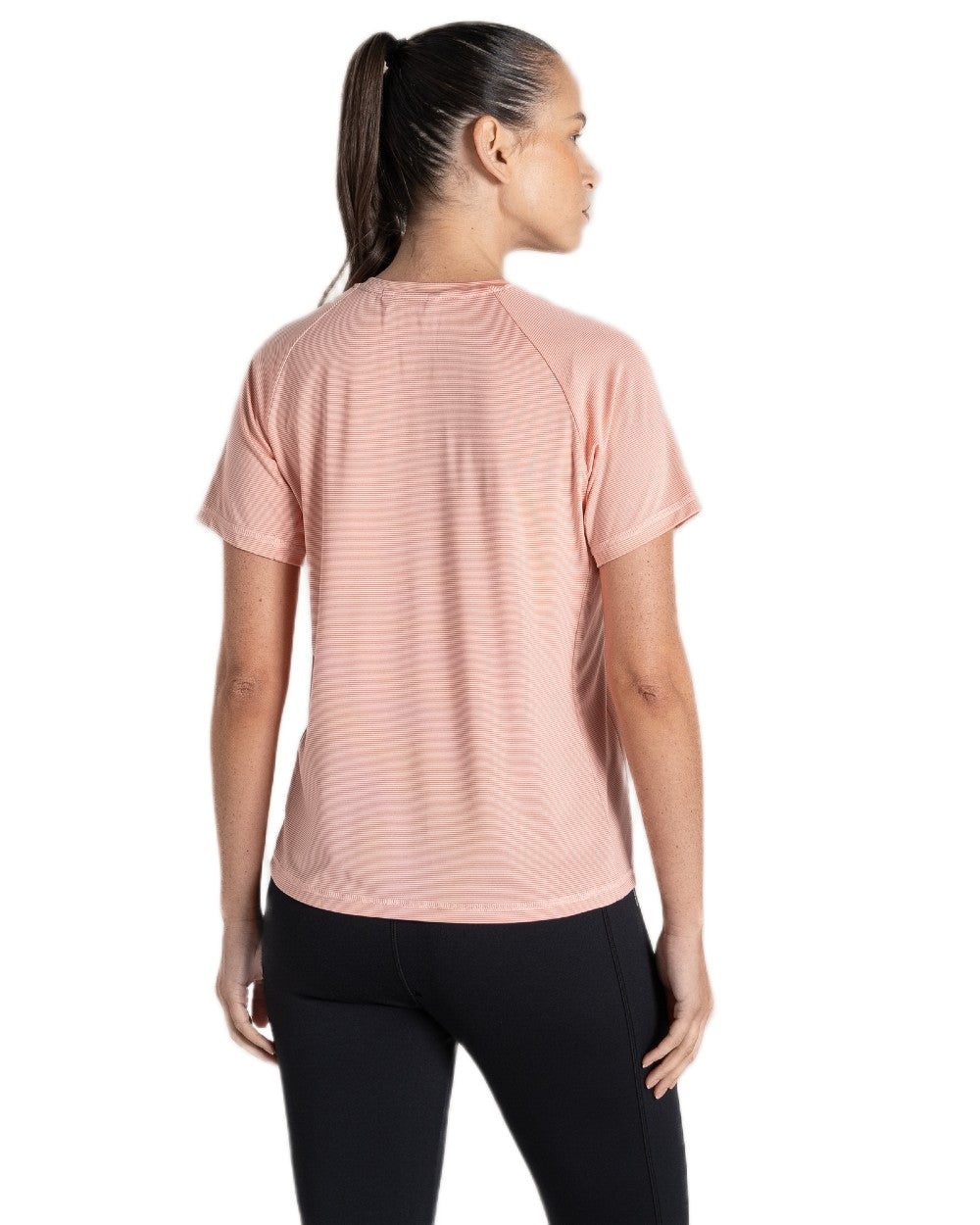 Pink Peach Coloured Craghoppers Womens Ellie Short Sleeved T-Shirt on White Background
