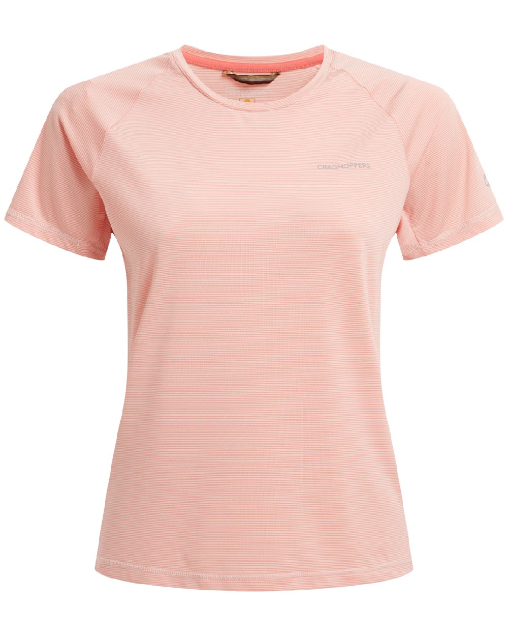 Pink Peach Coloured Craghoppers Womens Ellie Short Sleeved T-Shirt on White Background

