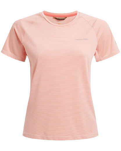 Pink Peach Coloured Craghoppers Womens Ellie Short Sleeved T-Shirt on White Background

