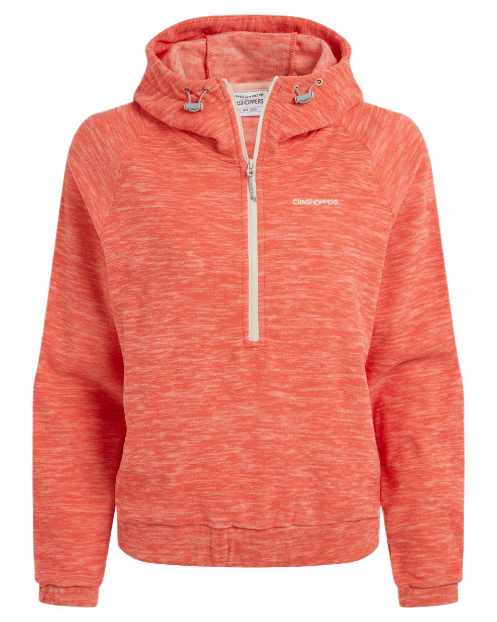 Deep Coral Coloured Craghoppers Womens Esk Hooded Half Zip Fleece on White Background
