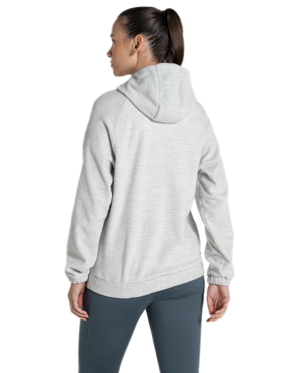 Lunar Grey Coloured Craghoppers Womens Esk Hooded Half Zip Fleece on White Background
