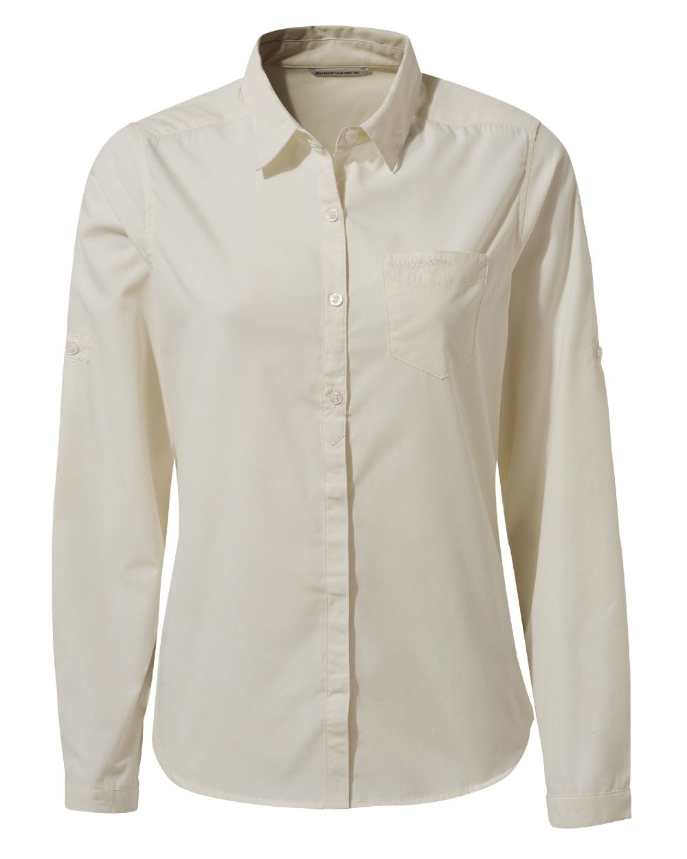 Sea Salt Coloured Craghoppers Womens Kiwi II Long Sleeved Shirt On A White Background 