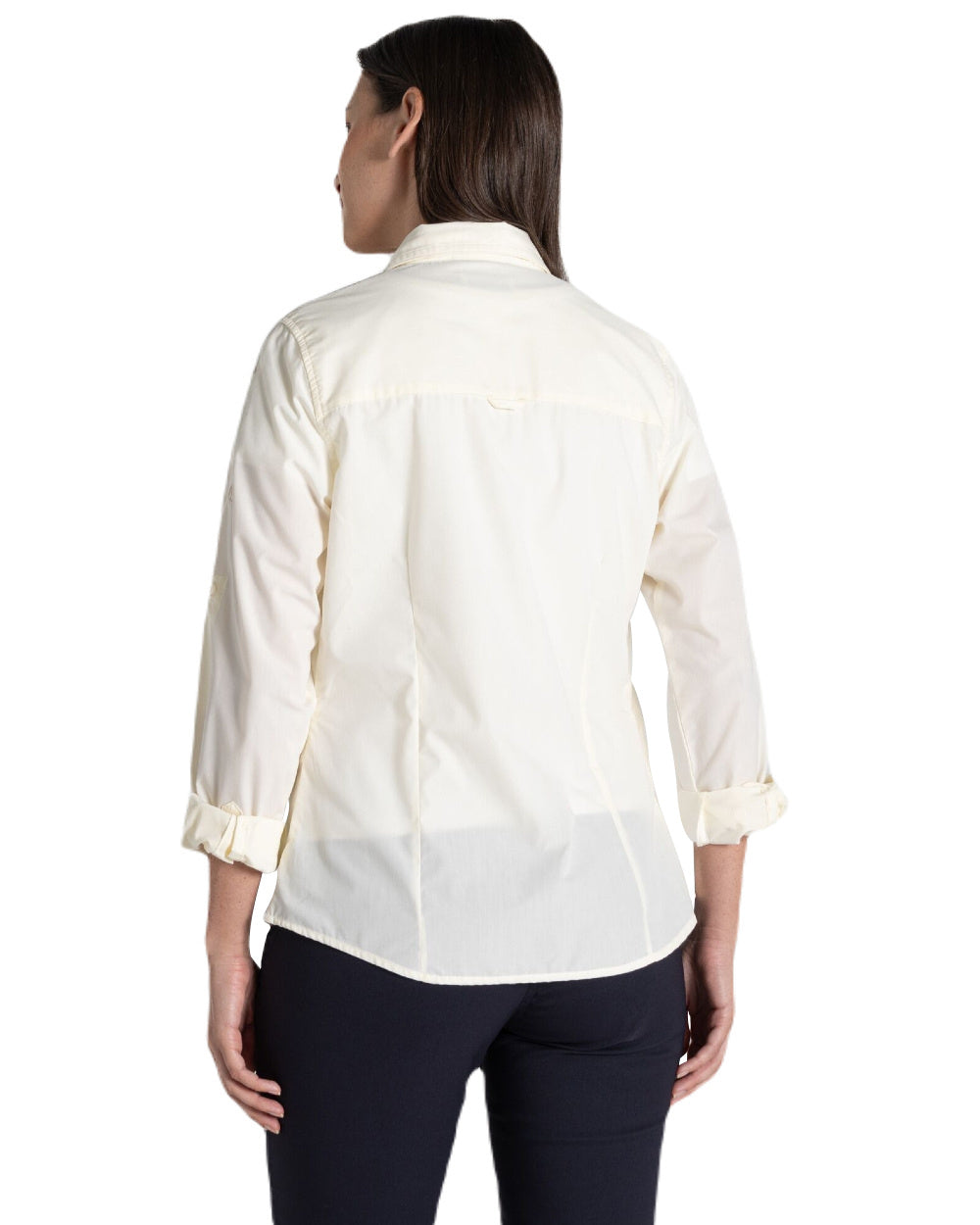 Sea Salt Coloured Craghoppers Womens Kiwi II Long Sleeved Shirt On A White Background 