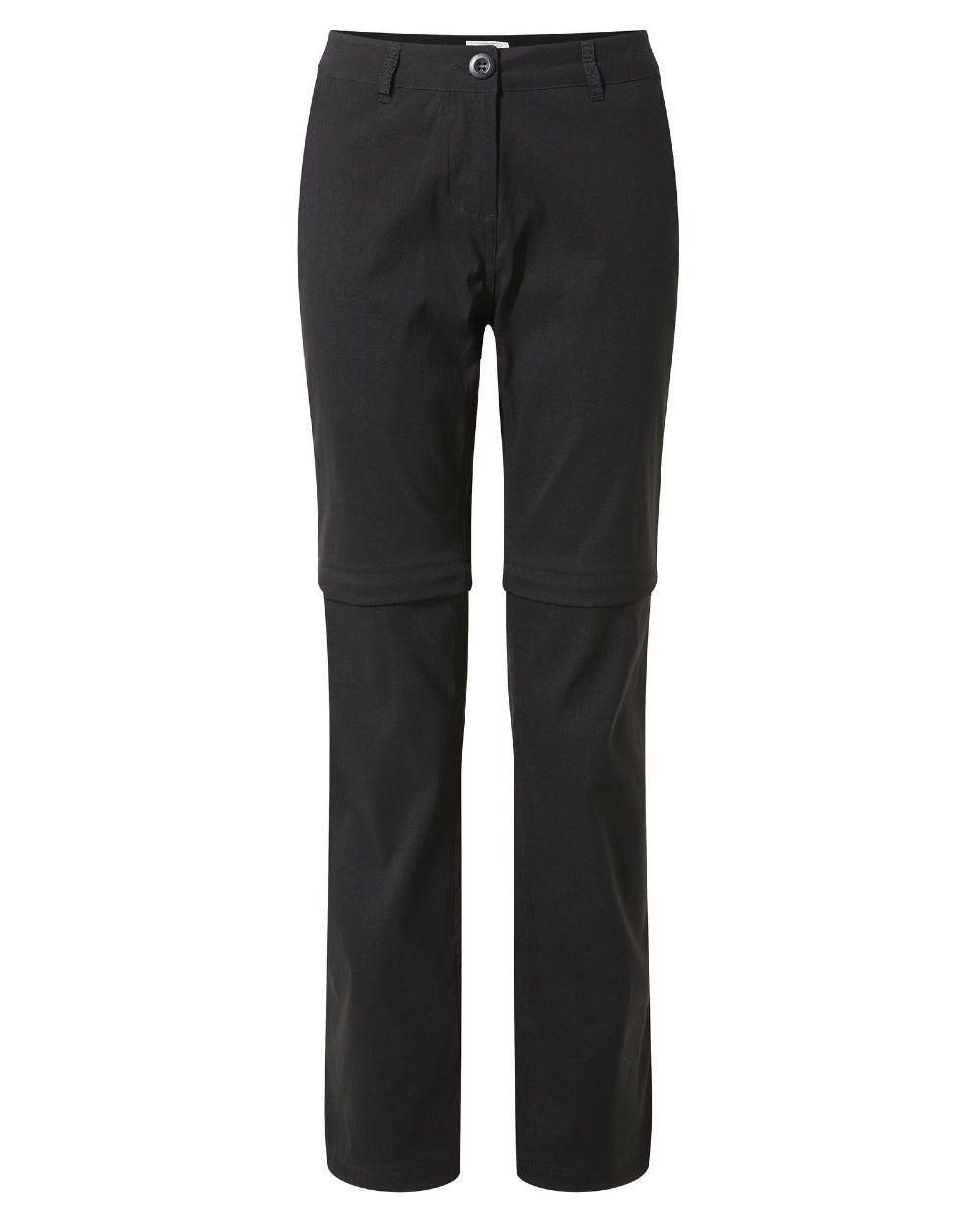Black Coloured Craghoppers Womens Kiwi Pro II Convertible Trousers On A White Background 