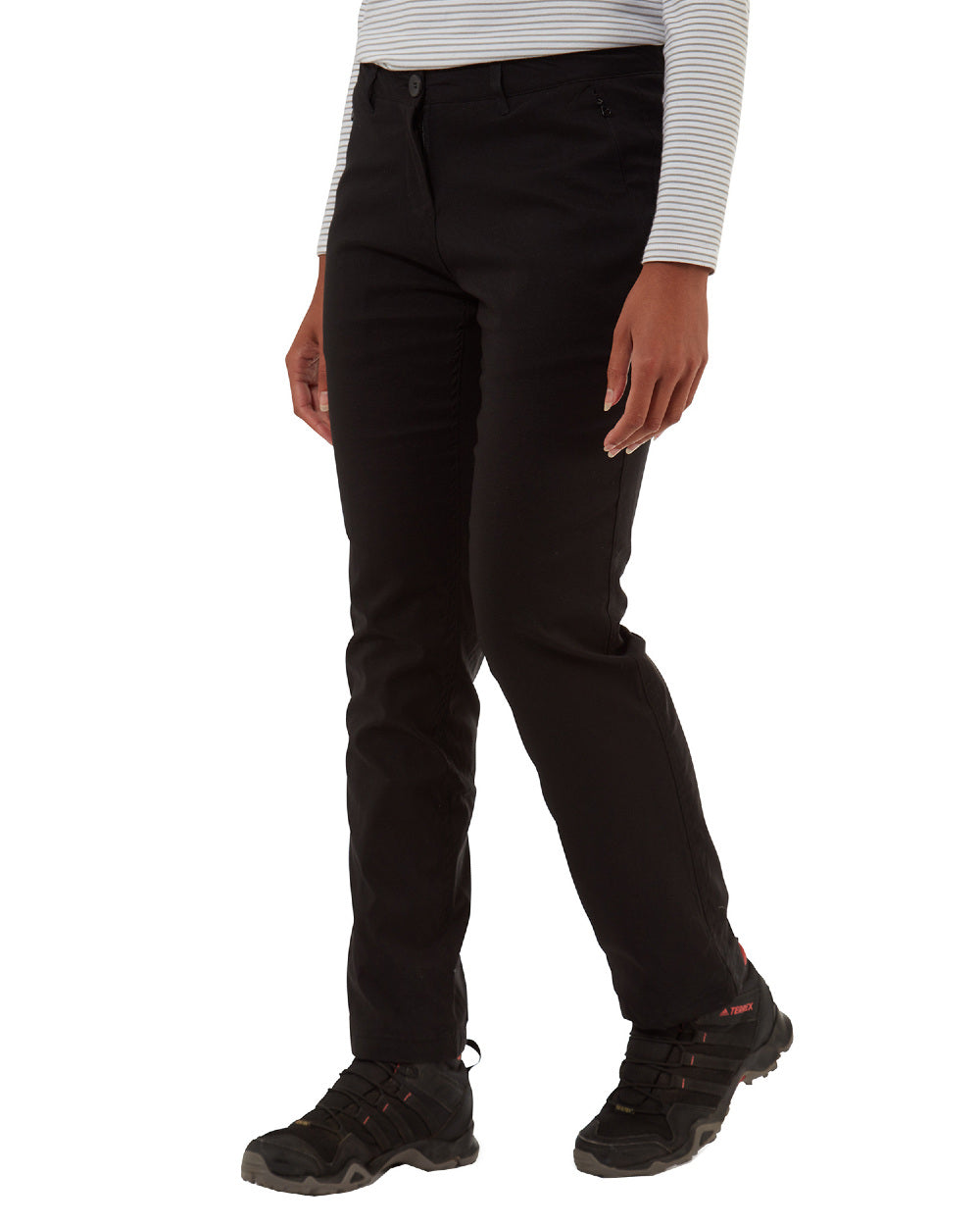 Black Coloured Craghoppers Womens Kiwi Pro II Winter Lined Trousers On A White Background 