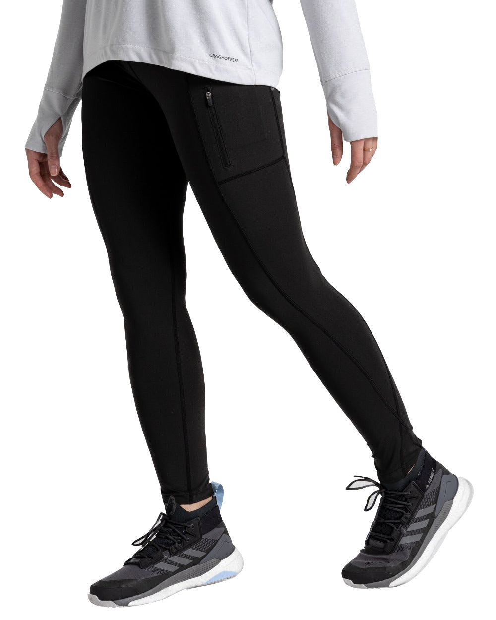 Black Coloured Craghoppers Womens Kiwi Pro Leggings On A White Background 