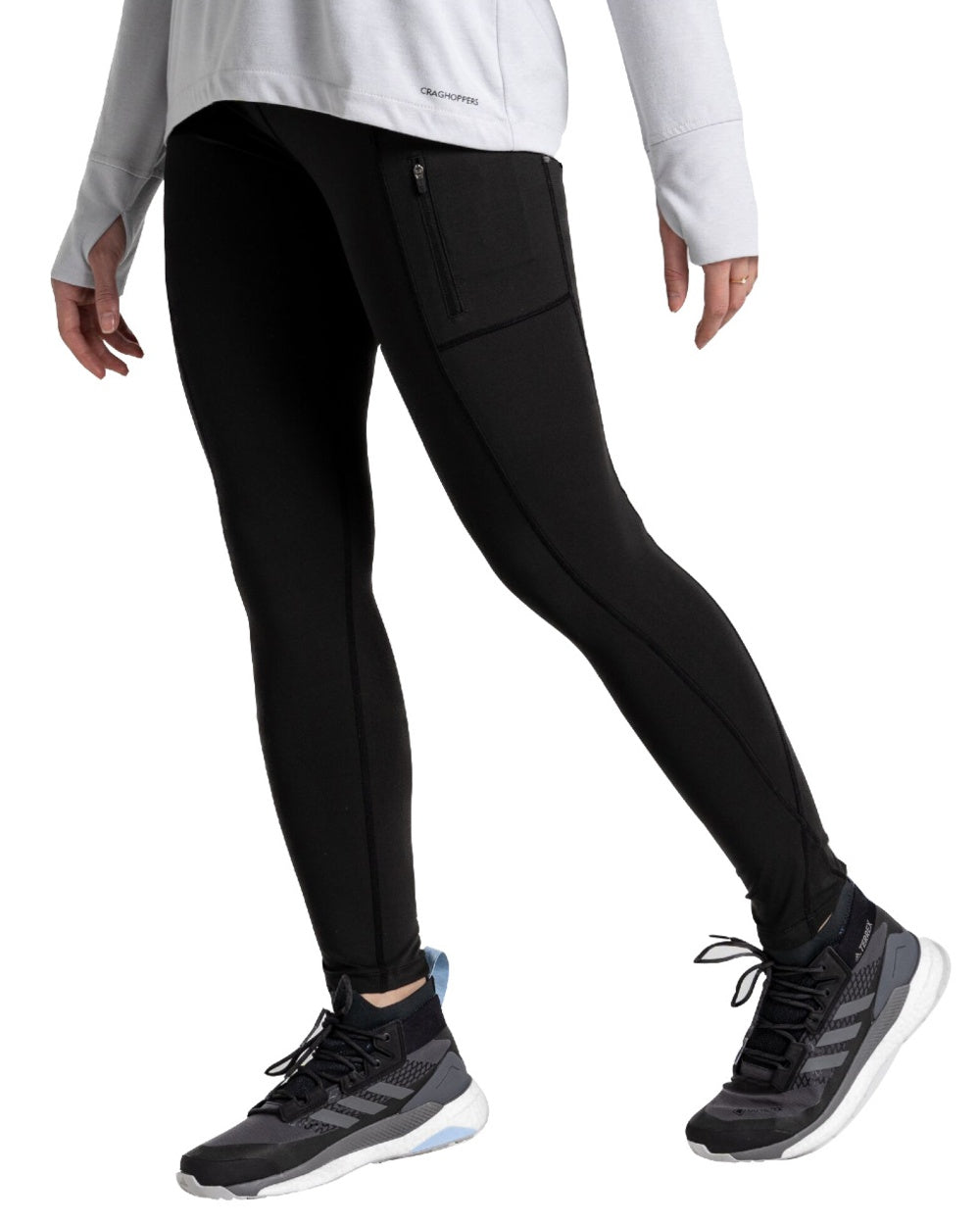 Black Coloured Craghoppers Womens Kiwi Pro Leggings On A White Background 