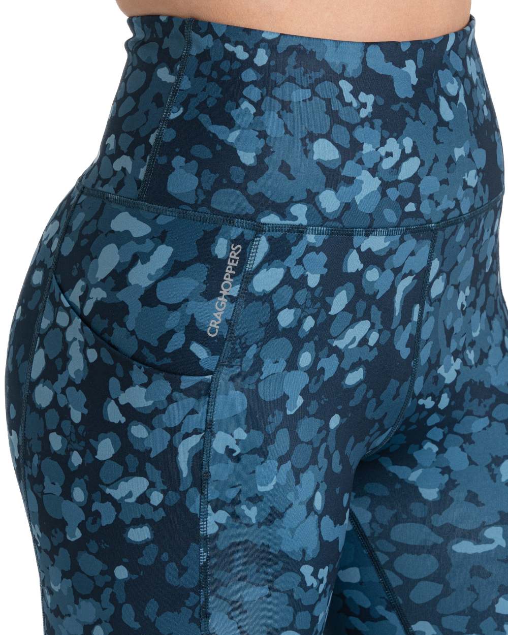 Blue Navy Print Coloured Craghoppers Womens Kiwi Pro Leggings On A White Background 